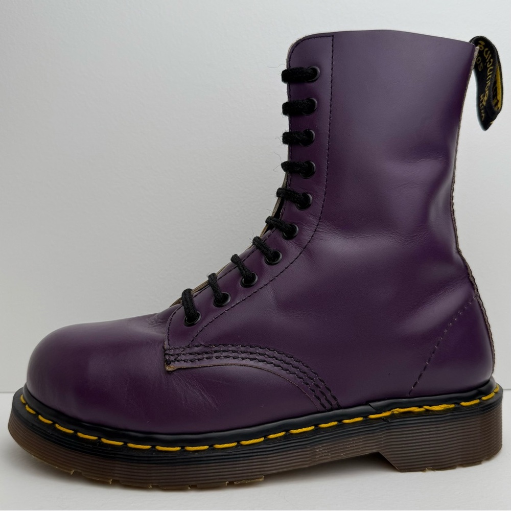 Vintage Dr. Martens England 1919 Purple Leather Steel Toe 10 Eye Boots UK 5 - Picture 4 of 16